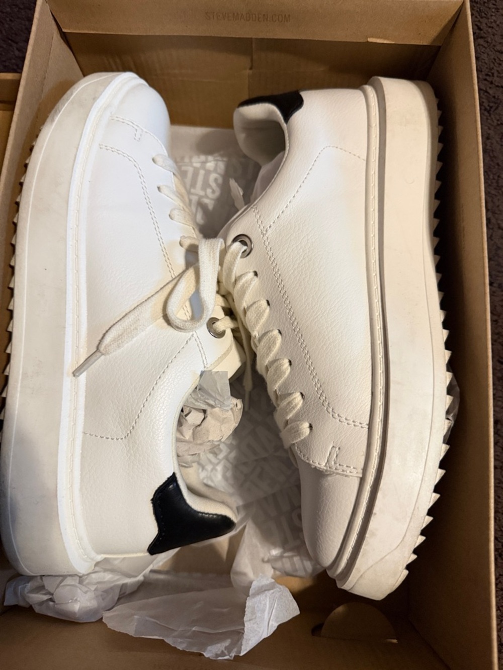 Steve Madden White Low-Top Sneakers with Black Heel Tab